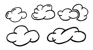 doodle vector simple cloud, set 5, isolated on white