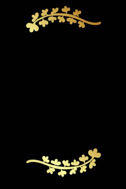 Vektör altın el çizimi. Çiçek sınırı, siyah arkaplan.