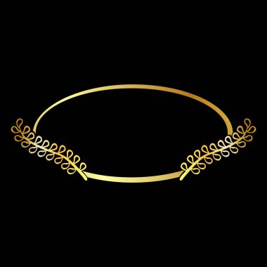 vektör altın karalama çizim çiçek oval çerçeve, siyah arkaplan