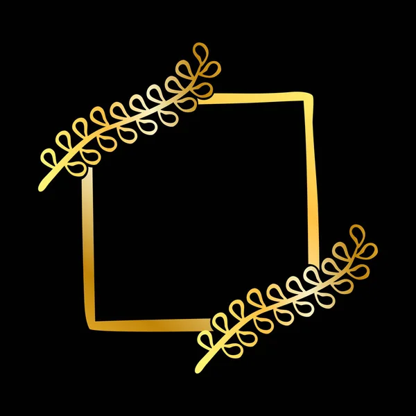 Vecteur Doré Croquis Croquis Fleur Cadre Carré Fond Noir — Image vectorielle