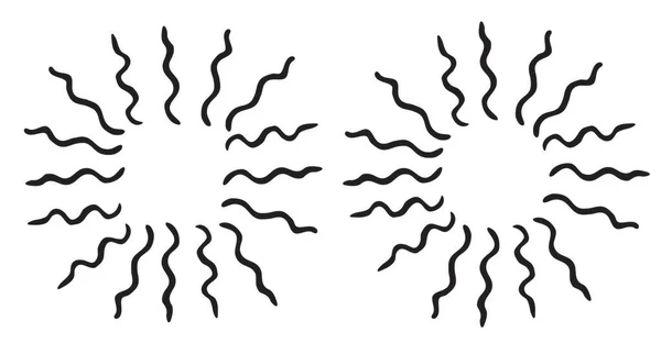 Vektor Set Doodle Sunburst Wave Quadratischer Und Kreisförmiger Rahmen — Stockvektor