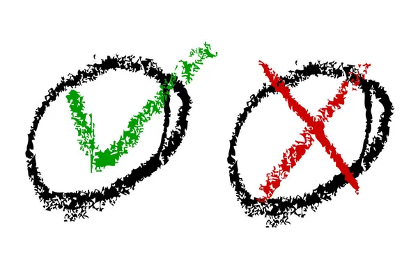 Croquis Vectoriel Crayon Vrai Faux Rouge Vert Noir Symbole Isolé — Image vectorielle