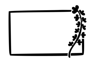 Çiçeksel basit siyah kenar dikdörtgeni çizimi beyaz