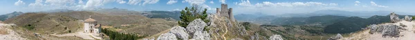 Extra Široký Úhel Panoramatický Pohled Rocca Calascio Campo Imperatore Masiv — Stock fotografie