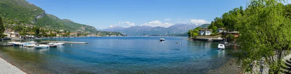 意大利列诺 2022年4月15日 拉诺湾和科莫湖与贝拉焦和特拉佐之间的超广角景观 — 图库照片