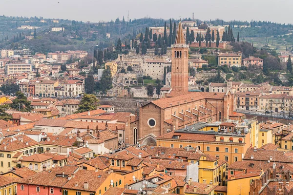 Верона Италия 2022 Вид Воздуха Исторический Центр Вероны Красивыми Церквями — стоковое фото