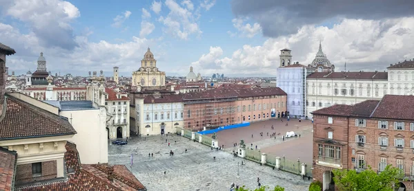 Turin Italy 2022 Extra Wide Angle Aerial View Castello Square — Stock Photo, Image