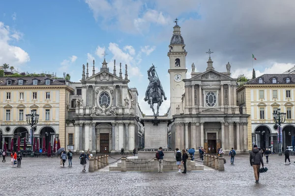 stock image Turin, Italy - 05-06-2022: The beautiful churches in San Carlo Square in Turin