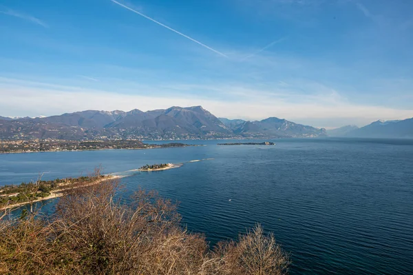 Aerial view of the Lake Garda with the Rabbit Island and the Garda Island from Manerba