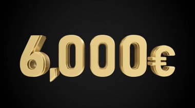 6000 Euro, altın desenli, 3D rakamlı.