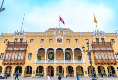 Lima, Peru, Ekim 01, 2021: Lima Belediye Sarayı Plaza Belediye Başkanı, Peru