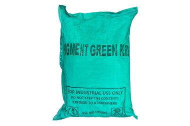 Lima, Peru, 22 Nisan 2023: Endüstri için yeşil boya torbası