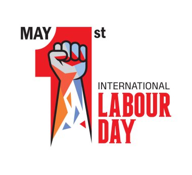 Yumruklu Uluslararası İşçi Bayramı tasarım posteri. 1 Mayıs İllüstrasyon Kutlaması