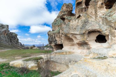 Midas Monument of Ancient Midas City in Yazilikaya, Eskisehir, Turkey. Midas Monument (Yazilikaya). Phrygian Valley. Historical Phrygia and Gordion geography. clipart