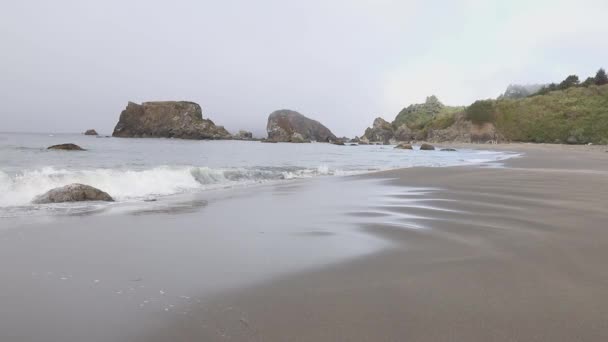 Gentle Waves Lapping Shore Rocks Sea Stacks Harris Beach State — Stock Video