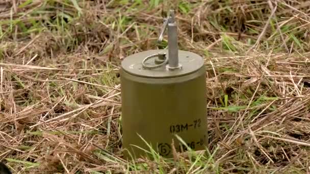 Mine Antipersonnel Dans Herbe Armée Russe Miné Des Champs Des — Video