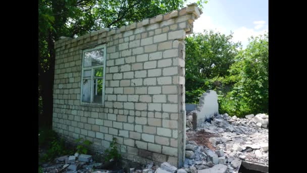 Ruins Private House Destroyed Russian Missile Strike Ruined Wall Scattered — Stock Video