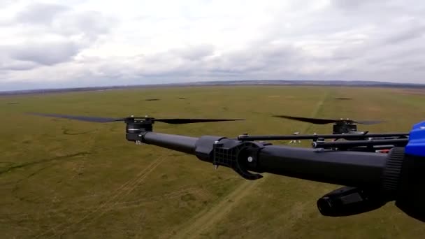 Hélice Drone Tourne Altitude Pendant Vol Gros Plan Dessous Trouve — Video
