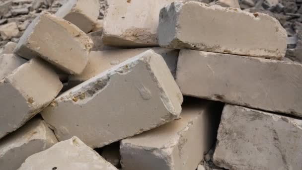 Pile Randomly Thrown White Sand Lime Bricks Concept Repair Construction — 비디오