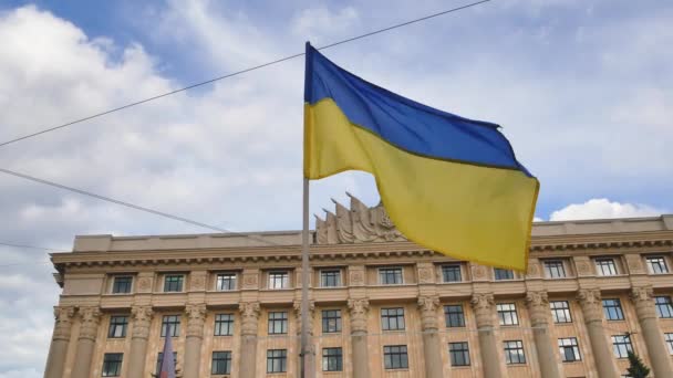 Kharkiv Ucraina Maggio 2020 Grande Bandiera Giallo Blu Dell Ucraina — Video Stock