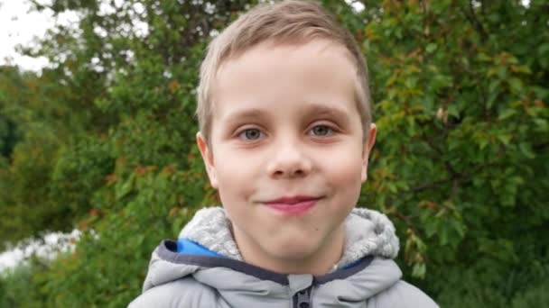 Porträt Eines Jungen Alter Von Jahren Der Junge Ist Ernst — Stockvideo
