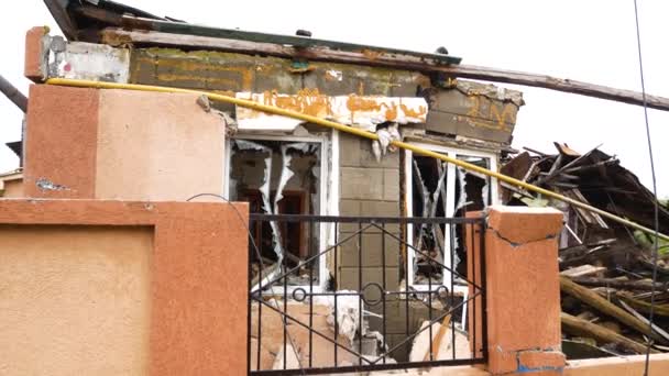 Residential Building Destroyed Russian Ukrainian War Ukrainian Village Panorama House — Stock Video