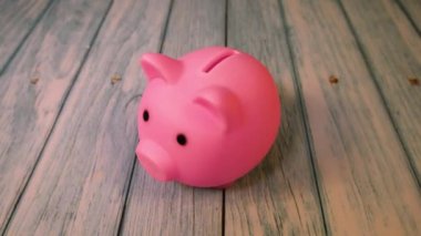 Tanınmayan bir el domuz kumbarasına bozuk para koyar. Ev bütçesi, tasarruf, finansal okur-yazarlık kavramı. Paranın maliyetli harcamaları