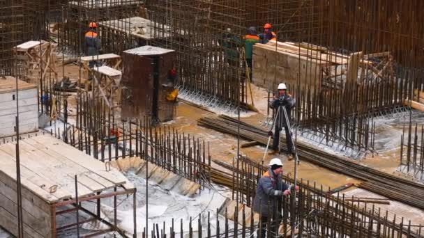 Kharkiv Ukrayna Aralık 2023 Nşaat Alanı Metal Yapılar Gelecekteki Beton — Stok video