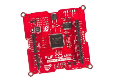 Bucharest, Romania - 11 12 2020: Flip&Click PIC32MZ is an Arduino-compatible development board for 32-bit PIC microcontrollers, with the same connector as the Arduino Uno boards on one side and four mikroBUS connectors on the other side clipart