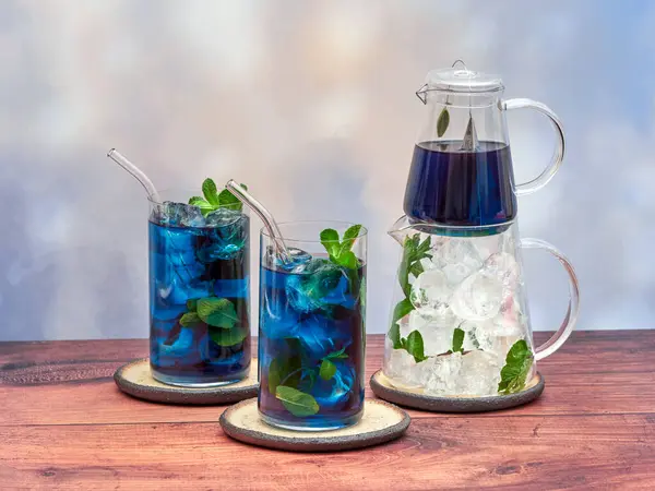 Iced Blue Tea Made Anchan Flowers Also Known Butterfly Pea Stock Image