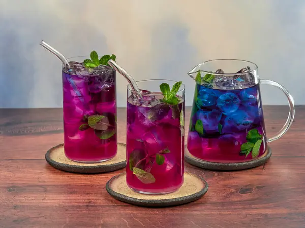 Iced Blue Tea Made Anchan Flowers Also Known Butterfly Pea Stock Photo
