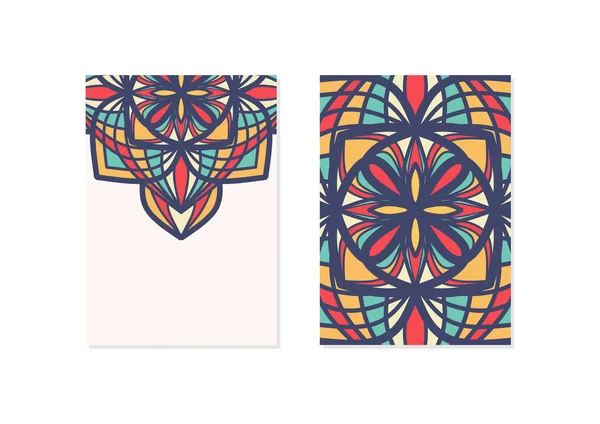 Halbleere Mandalas Urlaubskarten Vector Vintage Visitenkartenset Vorhanden Florales Mandala Muster — Stockvektor