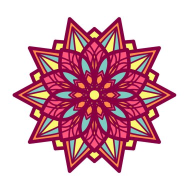 Etnik renkli mandala. Vektör el karalama mandala. Renkli kabile süsüyle etnik mandala. İzole edilmiş. Parlak renkler.