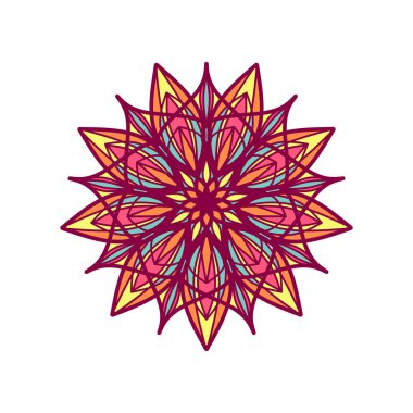 Etnik renkli mandala. Vektör el karalama mandala. Renkli kabile süsüyle etnik mandala. İzole edilmiş. Parlak renkler.