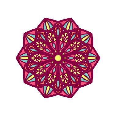 Etnik renkli mandala. Vektör el karalama mandala. Renkli kabile süsüyle etnik mandala. İzole edilmiş. Parlak renkler.