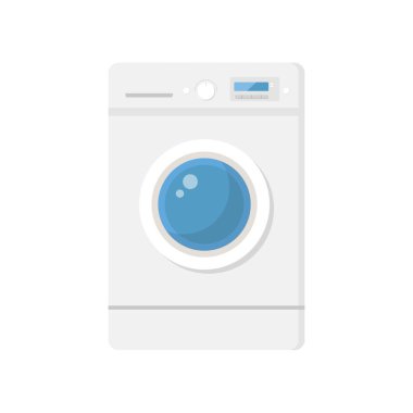 Çamaşır makinesi düz tasarım vektör çizimi. Çamaşır odası vektör çizimi.