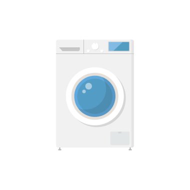 Çamaşır makinesi düz tasarım vektör çizimi. Çamaşır odası vektör çizimi.