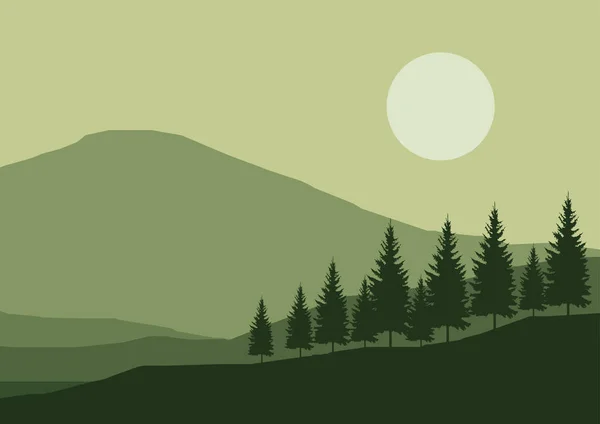Mountain Flat Landscape Vector Illustration Vector Horizontal Landscape Fog Forest — Stock Vector