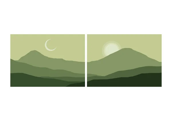 Montaña Plana Paisaje Vector Ilustración Paisaje Horizontal Vectorial Con Niebla — Archivo Imágenes Vectoriales