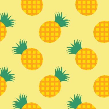 Ananaslı tropikal meyvesiz desenli vektör çizimi. Yiyeceğin sembolü, tatlı, egzotik ve yaz, vitamin, sağlıklı. Doğa logosu. Düz konsept. Tasarım elemanı Vektör illüstrasyonu