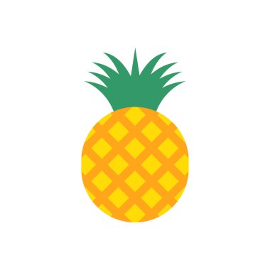 Ananas yassı tasarım vektör çizimi. Tropik meyve. Yiyeceğin sembolü, tatlı, egzotik ve yaz, vitamin, sağlıklı. Doğa logosu. Düz konsept. Tasarım elemanı Vektör illüstrasyonu