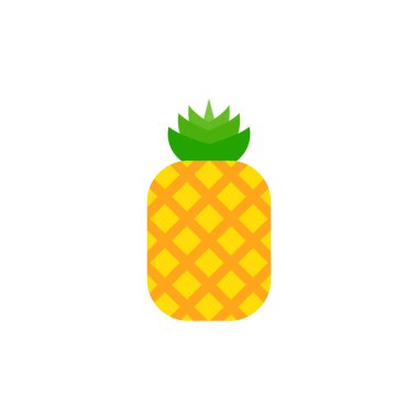 Ananas yassı tasarım vektör çizimi. Tropik meyve. Yiyeceğin sembolü, tatlı, egzotik ve yaz, vitamin, sağlıklı. Doğa logosu. Düz konsept. Tasarım elemanı Vektör illüstrasyonu