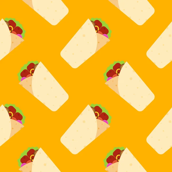 Shawarma Kebab Ilustración Vectores Patrón Sin Costura Árabe Oriental Tostado — Vector de stock
