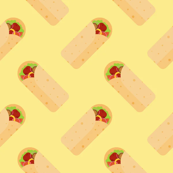 Shawarma Kebab Ilustración Vectores Patrón Sin Costura Árabe Oriental Tostado — Vector de stock