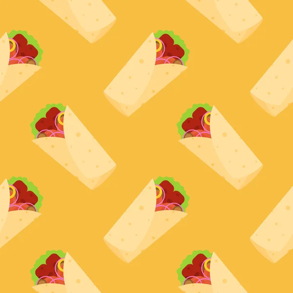 ภาพประกอบเวกเตอร การออกแบบแบนของน กบร จาค Shawarma Burito วนอาหร บอร อยก บเน — ภาพเวกเตอร์สต็อก