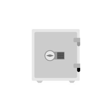 Güvenli kasa düz tasarım vektör çizimi. Kilitli banka kasası beyaz arka planda izole edilmiş. Para koruması için güçlü bir kutu. Nakit ve değerli şeyler depolama elemanı. Güvenlik çelik kasası