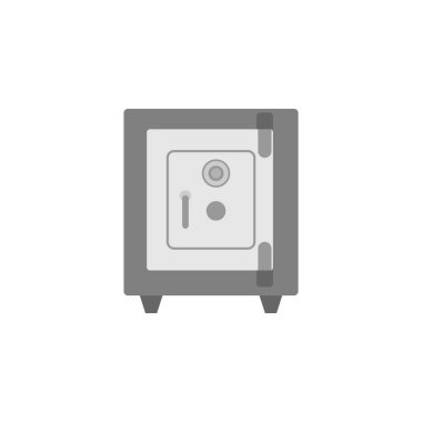 Güvenli kasa düz tasarım vektör çizimi. Kilitli banka kasası beyaz arka planda izole edilmiş. Para koruması için güçlü bir kutu. Nakit ve değerli şeyler depolama elemanı. Güvenlik çelik kasası