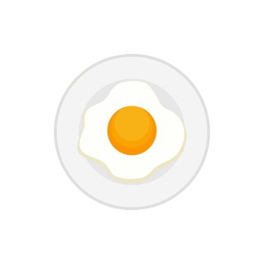 Tabak vektör çiziminde sahanda yumurta. Parlak sarı boyunduruklu, kızarmış yumurta. Kahvaltı için omlet düz tasarım