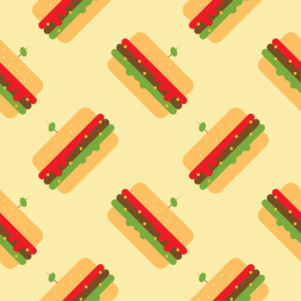 Hamburger Seamless Pattern Flat Design Vector Illustration — Stock Vector