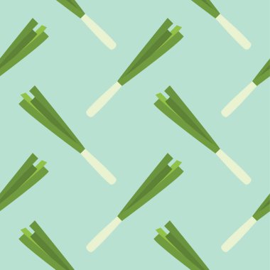 Derisi yüzülmemiş desensiz vektör çizimi. Fesleğen ve taze soğan deseni tasarımı veya arkaplan